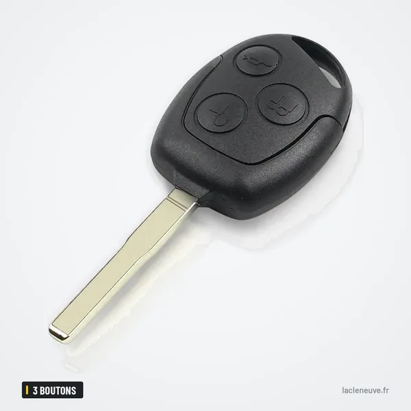 Coque de clé à lame 3 boutons pour Ford Mondeo, Focus, Fiesta, HU101/FO21 - vue de face, tête ovale à boutons