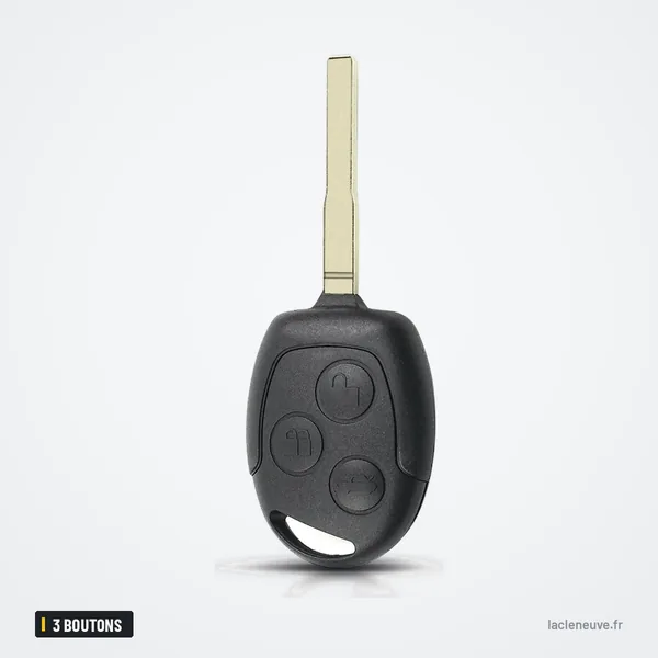 Coque de clé à lame 3 boutons pour Ford Mondeo, Focus, Fiesta, HU101/FO21 - vue de face, lame dépliée vers le haut