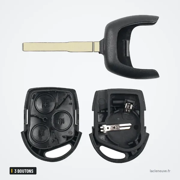 Coque de clé à lame 3 boutons pour Ford Mondeo, Focus, Fiesta, HU101/FO21 - coque ouverte, lame et circuit séparés