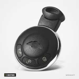 Coque de clé à lame 3 boutons pour Mini Cooper, Cabrio, Clubman, Countryman - vue de face, lame rentrée et trois boutons