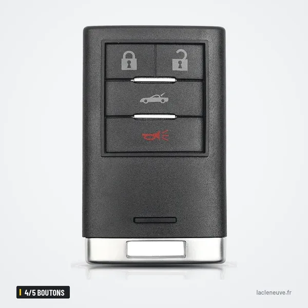 Coque de clé à lame 4/5 boutons pour Cadillac DTS, CTS, STS, XTS - télécommande à quatre boutons, vue de face