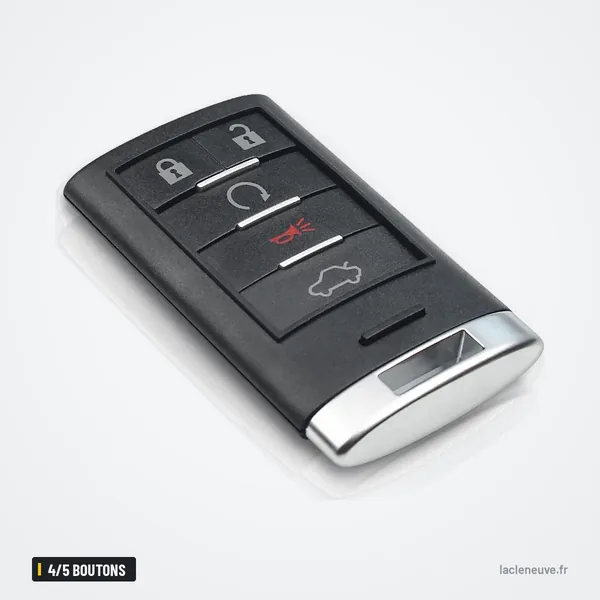 Coque de clé à lame 4/5 boutons pour Cadillac DTS, CTS, STS, XTS - télécommande à cinq boutons avec logo rond
