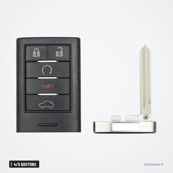 Coque de clé à lame 4/5 boutons pour Cadillac DTS, CTS, STS, XTS - télécommande et lame amovible côte à côte
