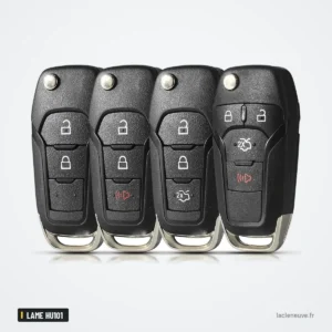 Coque de clé à lame pour Ford Focus, Fiesta, Mondeo, Kuga, lame HU101 - quatre coques alignées, vue de face