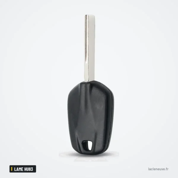 Coque de clé à lame pour Peugeot 508, Citroën Élysée, lame HU83 - vue de face, lame déployée verticalement