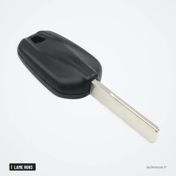 Coque de clé à lame pour Peugeot 508, Citroën Élysée, lame HU83 - vue en angle, lame orientée vers le bas