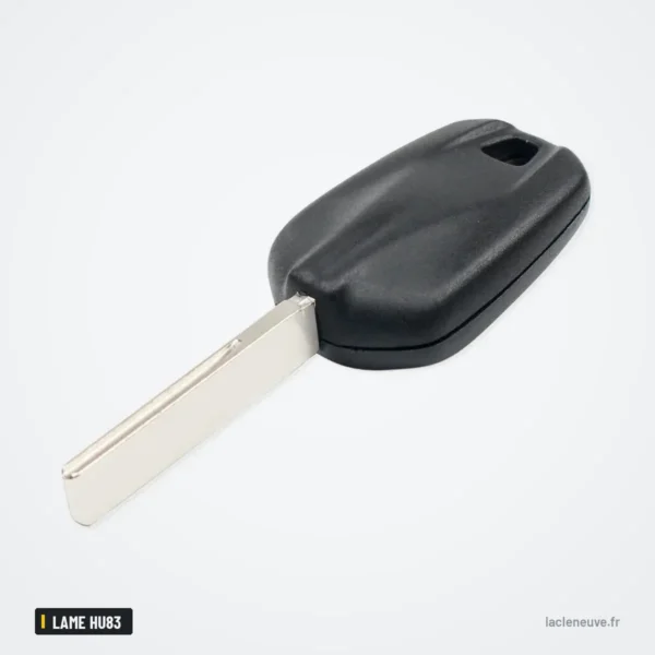 Coque de clé à lame pour Peugeot 508, Citroën Élysée, lame HU83 - vue en angle opposé, lame orientée vers le bas