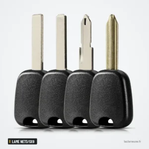 Coque de clé à lame pour Peugeot et Citroën, lame NE73/SX9/VA2/HU83 - quatre lames différentes alignées côte à côte