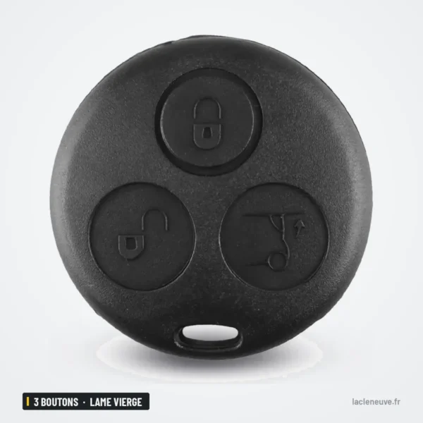 Coque de clé à lame vierge 3 boutons pour Smart Fortwo, Forfour, Roadster - vue de face ronde, trois boutons, sans lame