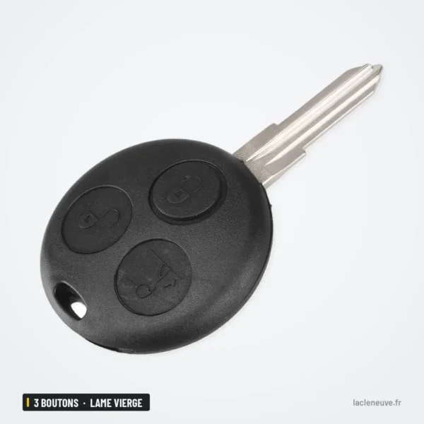 Coque de clé à lame vierge 3 boutons pour Smart Fortwo, Forfour, Roadster - lame insérée bien droite, trois boutons