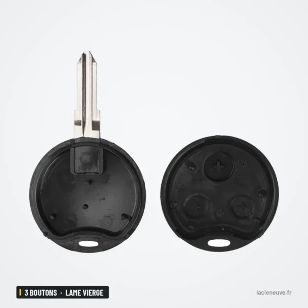 Coque de clé à lame vierge 3 boutons pour Smart Fortwo, Forfour, Roadster - coque séparée en deux parties avec la lame