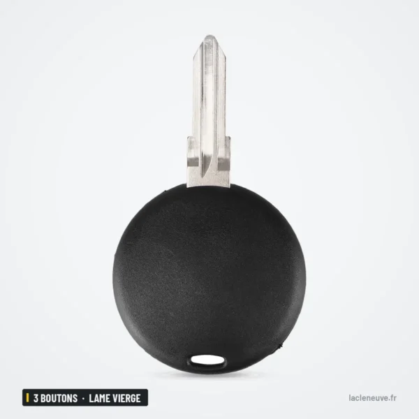 Coque de clé à lame vierge 3 boutons pour Smart Fortwo, Forfour, Roadster - vue de dos, lame insérée, coque lisse