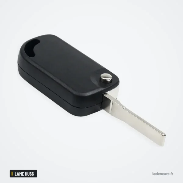 Coque de clé à lame pour Volkswagen, lame HU66 - vue de trois quarts, boîtier fermé