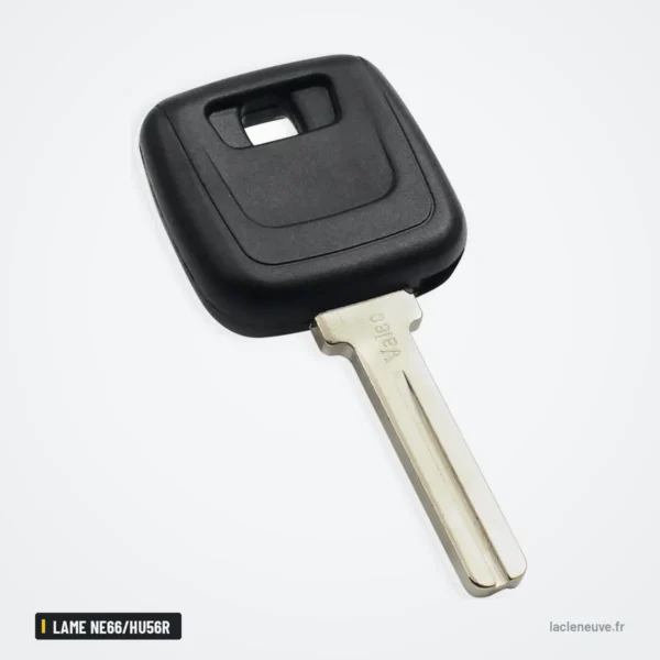 Coque de clé à lame pour Volvo S40, S60, S80, V40, XC90, lame NE66/HU56R - vue de face, bouton carré visible