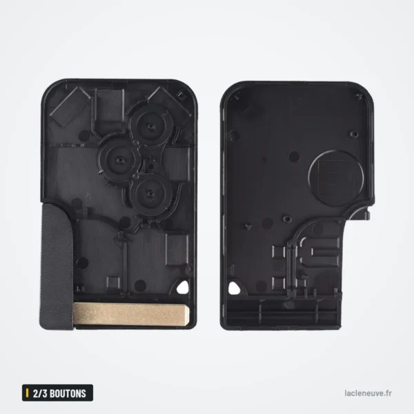 Coque de clé noire 2/3 boutons pour Renault Clio, Megane, Scenic - intérieur ouvert avec contacts dorés