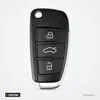 Coque de clé pliable 3 boutons pour Audi A3, A4, A6, Q7, TT - vue de face, lame repliée, trois boutons