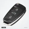 Coque de clé pliable 3 boutons pour Audi A3, A4, A6, Q7, TT - vue de face, contour arrondi, trois boutons