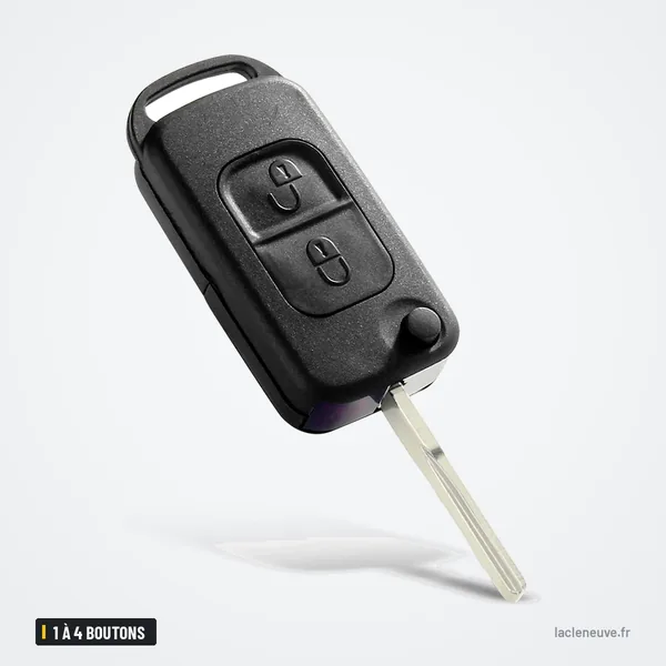 Coque de clé pliante 1 à 4 boutons pour Mercedes-Benz Classe C, E, S, ML - clé dépliée vue de dessus