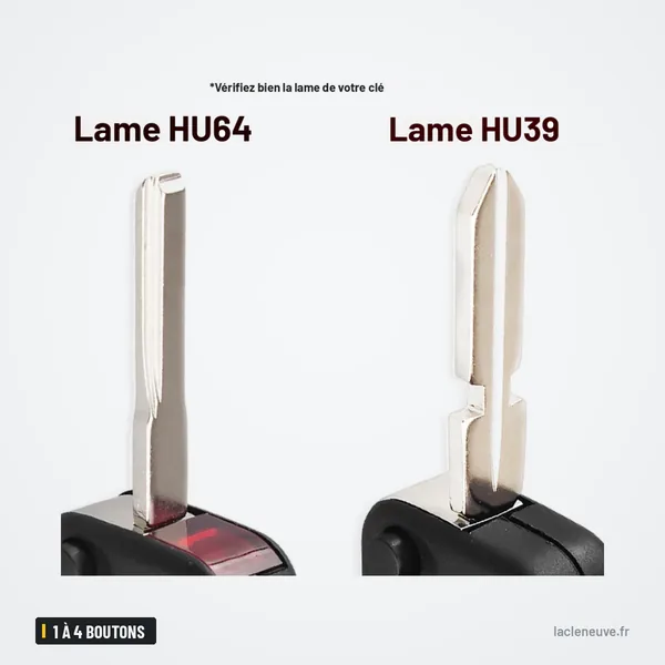 Coque de clé pliante 1 à 4 boutons pour Mercedes-Benz W124, W168, W203 - comparaison de deux lames de clé différentes