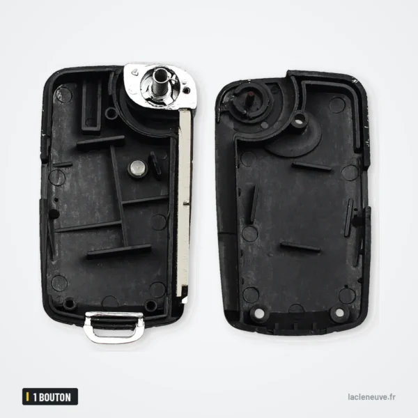 Coque de clé pliante 1 bouton pour Hyundai Getz, Accent, Kia Rio, Picanto - coque ouverte, deux moitiés avec ressort interne