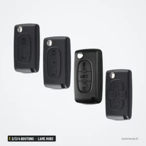 Coque de clé pliante 2/3/4 boutons pour Fiat Scudo, Lancia Phedra, lame HU83 - quatre tailles de coques alignées côte à côte