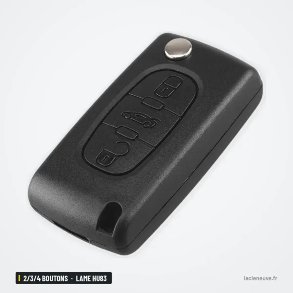Coque de clé pliante 2/3/4 boutons pour Fiat Scudo, Lancia Phedra, lame HU83 - coque fermée, vue de face