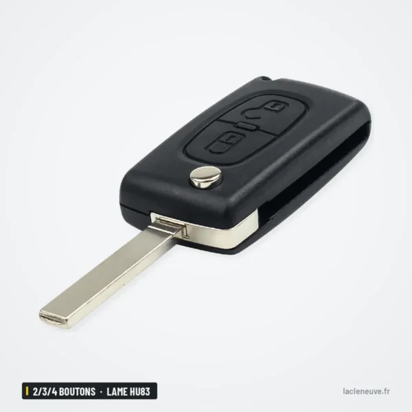 Coque de clé pliante 2/3/4 boutons pour Fiat Scudo, Lancia Phedra - coque fermée avec bouton d'éjection, vue de face