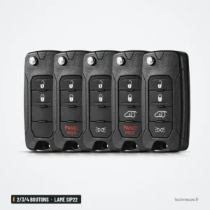 Coque de clé pliante 2/3/4 boutons pour Jeep Wrangler, Renegade, lame SIP22 - cinq coques alignées en plusieurs versions