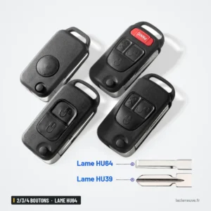 Coque de clé pliante 2/3/4 boutons pour Mercedes Classe A, C, E, ML, lame HU64 - quatre modèles de clés côte à côte