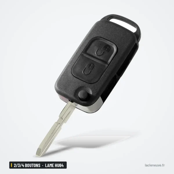 Coque de clé pliante 2/3/4 boutons pour Mercedes Classe A, C, E, ML, lame HU64 - clé pliée, lame déployée de profil