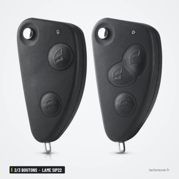 Coque de clé pliante 2/3 boutons pour Alfa Romeo 147, 156, 166, lame SIP22 - deux coques identiques côte à côte