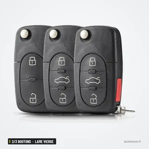 Coque de clé pliante 2/3 boutons pour Audi A3, A4, A6, A8, lame vierge - trois coques noires alignées
