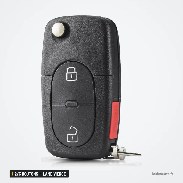 Coque de clé pliante 2/3 boutons pour Audi A3, A4, A6, A8, lame vierge - vue de dos de la coque