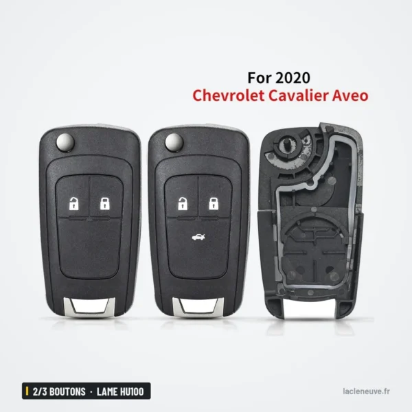 Coque de clé pliante 2/3 boutons pour Chevrolet, Buick, lame HU100 - deux versions côte à côte avec mécanisme éclaté