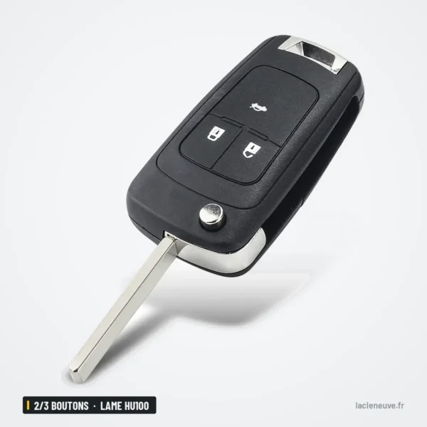 Coque de clé pliante 2/3 boutons pour Chevrolet, Buick, lame HU100 - vue de profil, lame dépliée