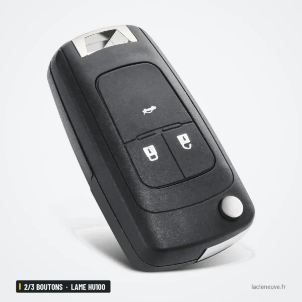 Coque de clé pliante 2/3 boutons pour Chevrolet, Buick, lame HU100 - vue de face légèrement inclinée, quatre boutons