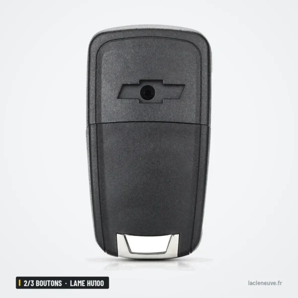 Coque de clé pliante 2/3 boutons pour Chevrolet, Buick, lame HU100 - vue de face, logo rond au centre