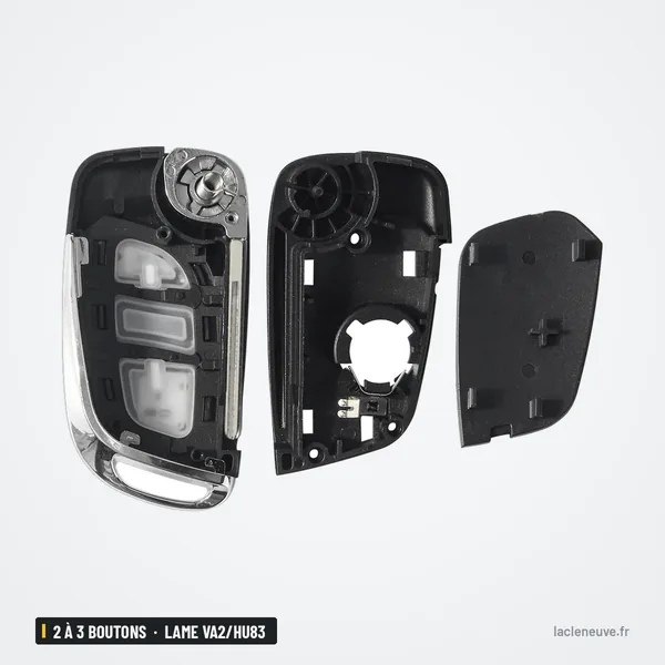 Coque de clé pliante 2 à 3 boutons pour Citroën C3, C4, lame VA2/HU83 - coque démontée en trois parties