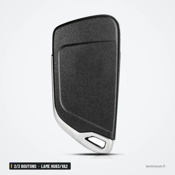 Coque de clé pliante 2/3 boutons pour Citroën C4, Peugeot 307, lame HU83/VA2 - dos de la coque, surface noire lisse