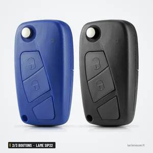 Coque de clé pliante 2/3 boutons pour Fiat 500, Punto, Ducato, lame SIP22 - deux clés pliées, une bleue et une noire