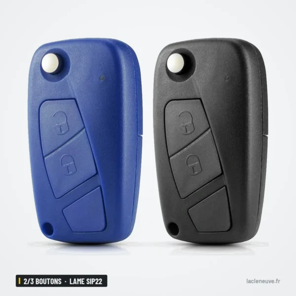 Coque de clé pliante 2/3 boutons pour Fiat 500, Punto, Ducato, lame SIP22 - deux clés pliées, une bleue et une noire