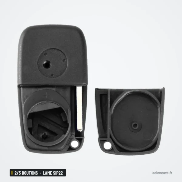 Coque de clé pliante 2/3 boutons pour Fiat 500, Punto, Ducato, lame SIP22 - vue de l'intérieur de la coque, démontée