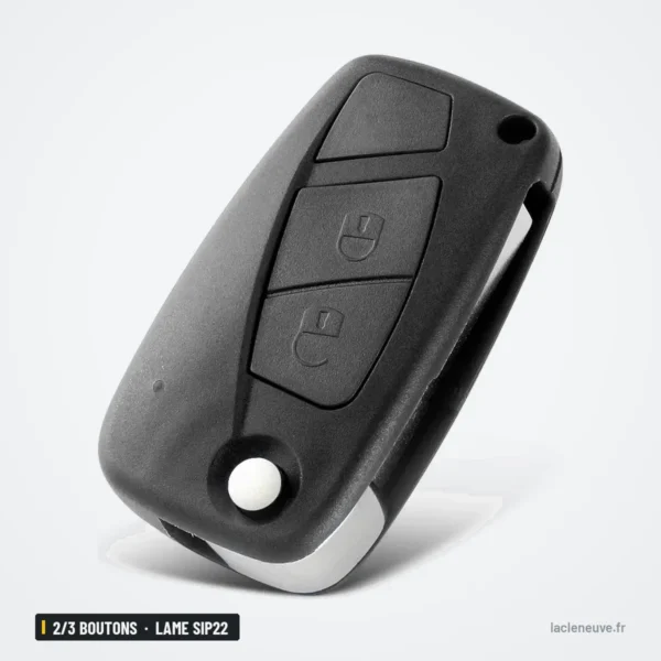 Coque de clé pliante 2/3 boutons pour Fiat 500, Punto, Ducato, lame SIP22 - coque à deux boutons, vue de face