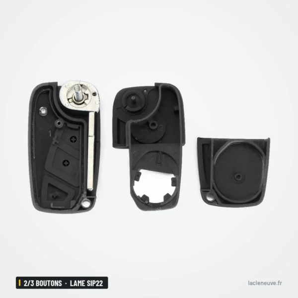 Coque de clé pliante 2/3 boutons pour Fiat 500, Punto, Ducato, lame SIP22 - trois pièces détachées de la coque