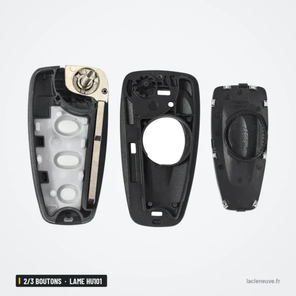 Coque de clé pliante 2/3 boutons pour Ford Focus, Fiesta, lame HU101 ou FO21 - coque démontée en trois parties