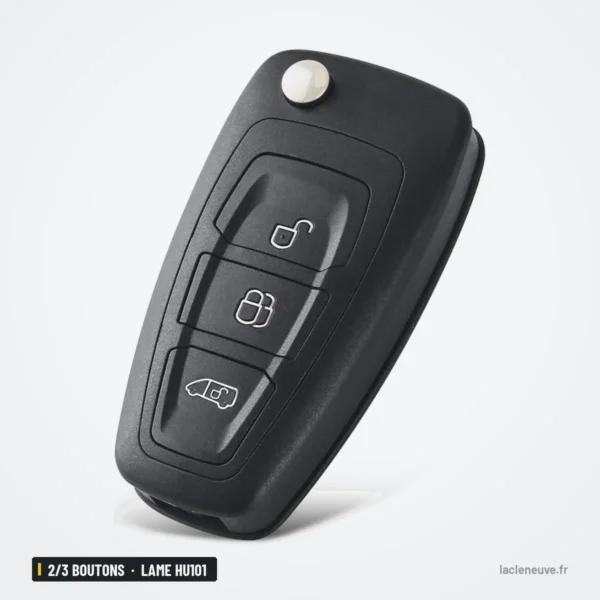 Coque de clé pliante 2/3 boutons pour Ford Focus, Fiesta, lame HU101 ou FO21 - lame dépliée, vue de face