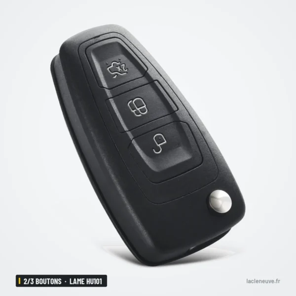 Coque de clé pliante 2/3 boutons pour Ford Focus, Fiesta, lame HU101 ou FO21 - clé pliée, quatre boutons visibles