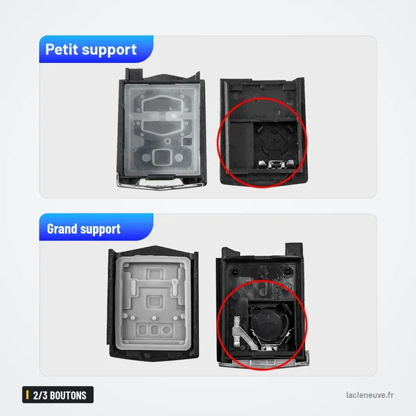 Coque de clé pliante 2/3 boutons pour Mazda 3, 6, MX-5, CX-5 - comparaison de deux tailles de logement interne