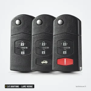 Coque de clé pliante 2/3 boutons pour Mazda 3, 6, MX-5, RX-8, lame vierge - trois coques juxtaposées, boutons différents