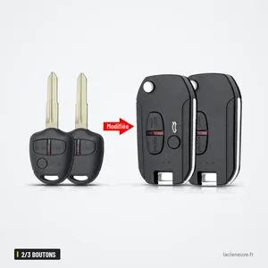 Coque de clé pliante 2/3 boutons pour Mitsubishi ASX, Grandis, Outlander - transformation d'une clé droite en clé pliante